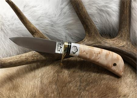 Drop Point Knife with Birds Eye Maple and Deer Antler